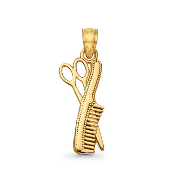 Yellow Gold 14K Beautiful Scissors & Comb Charm Pendant Real 0.7g 17mmX8mm
